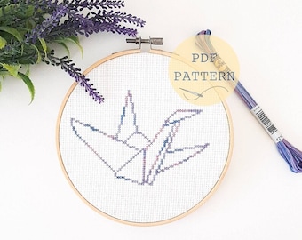 Kruissteekpatroon papieren kraanvogel: eenvoudig origami-borduurwerk (pdf-patroon)