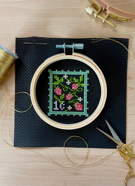 Strawberry Stamp Cross Stitch Pattern: Easy DIY Embroidery (PDF