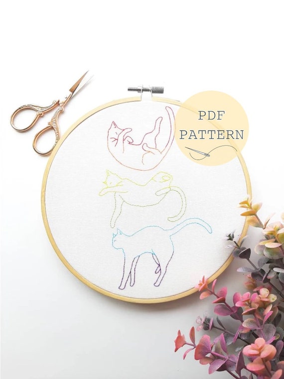 Cat Embroidery Design Pattern PDF Do It Yourself - Etsy