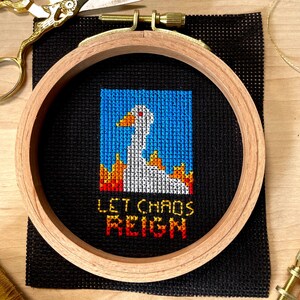 Goose Cross Stitch Pattern: Let Chaos Reign - Beginner PDF