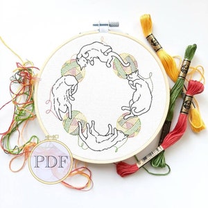 Nap Cats hand embroidery pattern / diy embroidery hoop / pdf embroidery pattern / modern embroidery pattern / whimsical wall decor diy