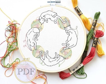 Nap Cats Embroidery Pattern: DIY Whimsical Wall Decor (PDF)