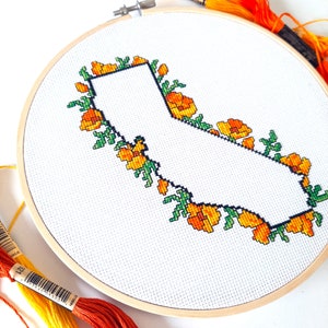 California Poppy Cross Stitch Pattern: Intermediate DIY Craft (PDF Pattern)