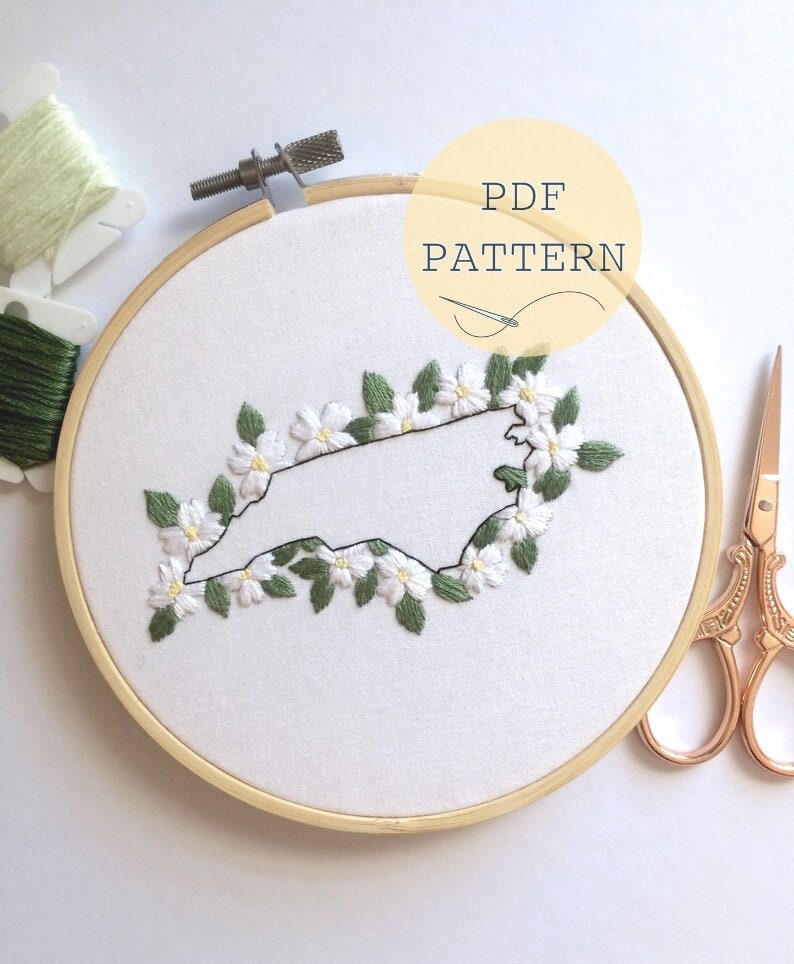 Digital PDF Embroidery Pattern North Carolina Dogwood Flowers Etsy