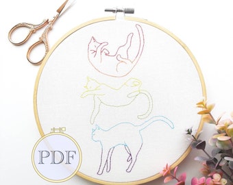 Rainbow Cat Embroidery Design: Beginner DIY Pattern (PDF)