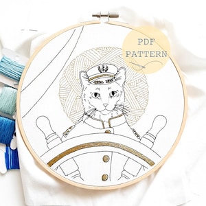 Captain Cat Embroidery Design: DIY Surreal Art (PDF Pattern)