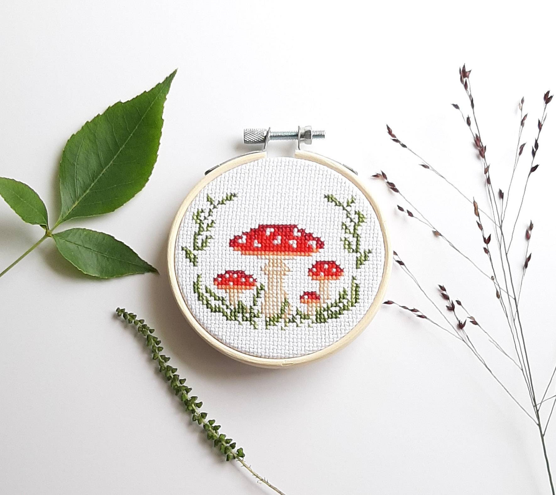 Mushroom Cross Stitch Kit adult craft project kit - Etsy Nederland