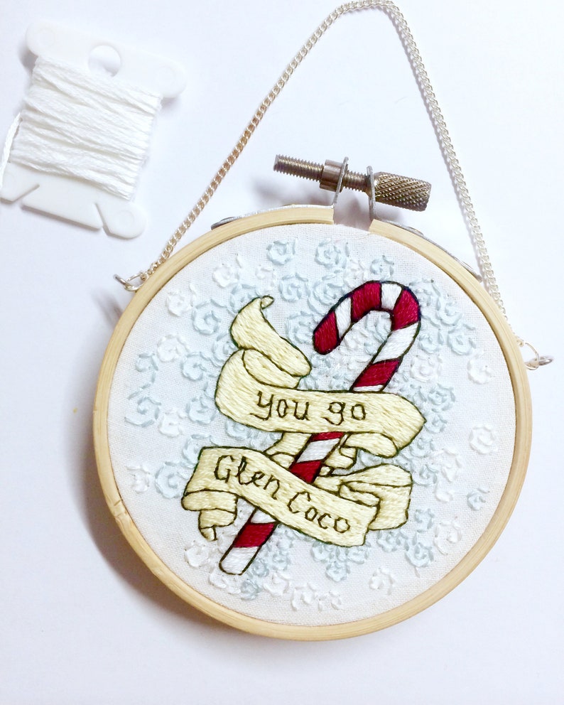 You Go Glen Coco Candy Cane Finished Embroidery Art Christmas Etsy