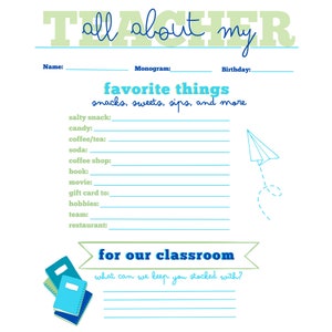 Teacher Favorites Questionnaire