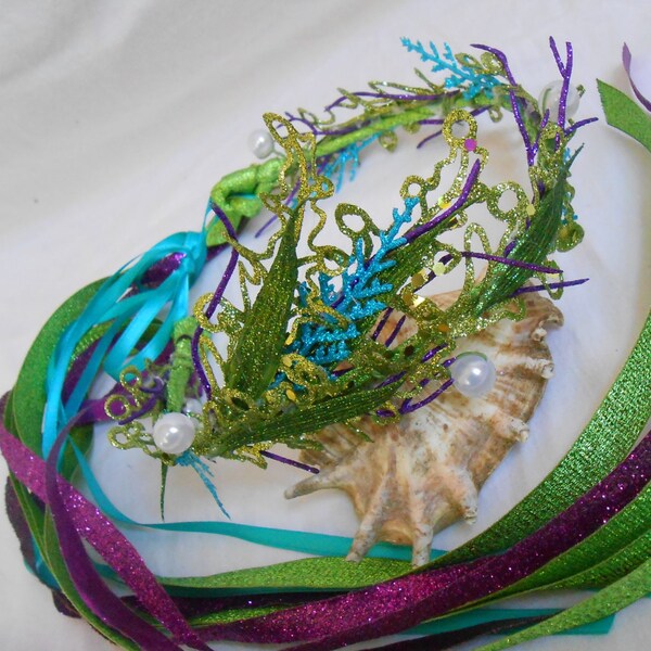Kostüm Meerjungfrau Krone Algen Circlet Wasser Nymphe Königin Diadem Blue Green Headpiece Sea Goddess Haar Kranz LARP Fantasy Halloween Ariel