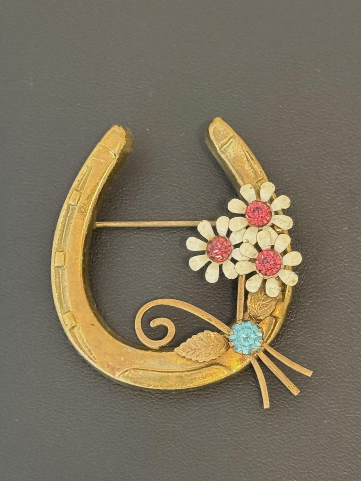 Broche Fer à Cheval En Métal Argenté Fin XIXe Siècle - Vintage - Dimensions 35x30mm