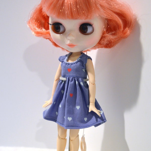 Blythe doll dress, Blythe clothing, heart motif doll dress, Blythe clothes, Eclectic Wandering, fashion doll apparel, Blythe accessories