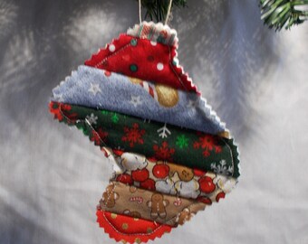 Handmade Fabric Heart Ornament Package Tag 3.5 x 3.5 Red Striped OOAK