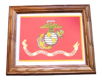 Framed American Military Flag, United States Marines Flag, Marine Corps Flag, Patriotic Wall Art, Wall Decor.