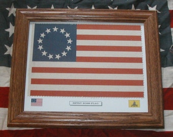 Framed Revolutionary War Flag, 13 Star American Flag, Betsy Ross Flag, Partriotic Americana Wall Decor, Wall Art.