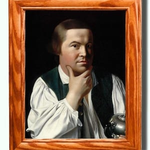Framed Painting on canvas, Portrait of Paul Revere, Great American Patriot