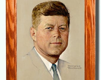 Framed Art, Portrait of President John F Kennedy on Canvas. Norman Rockwell, American Wall Decor, Wall Art.