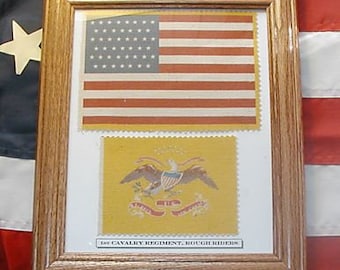 Guerra hispanoamericana, Theodore Roosevelt, 1.ª Caballería, conjunto de banderas de los Rough Riders, arte patriótico para colgar en la pared, decoración de pared.