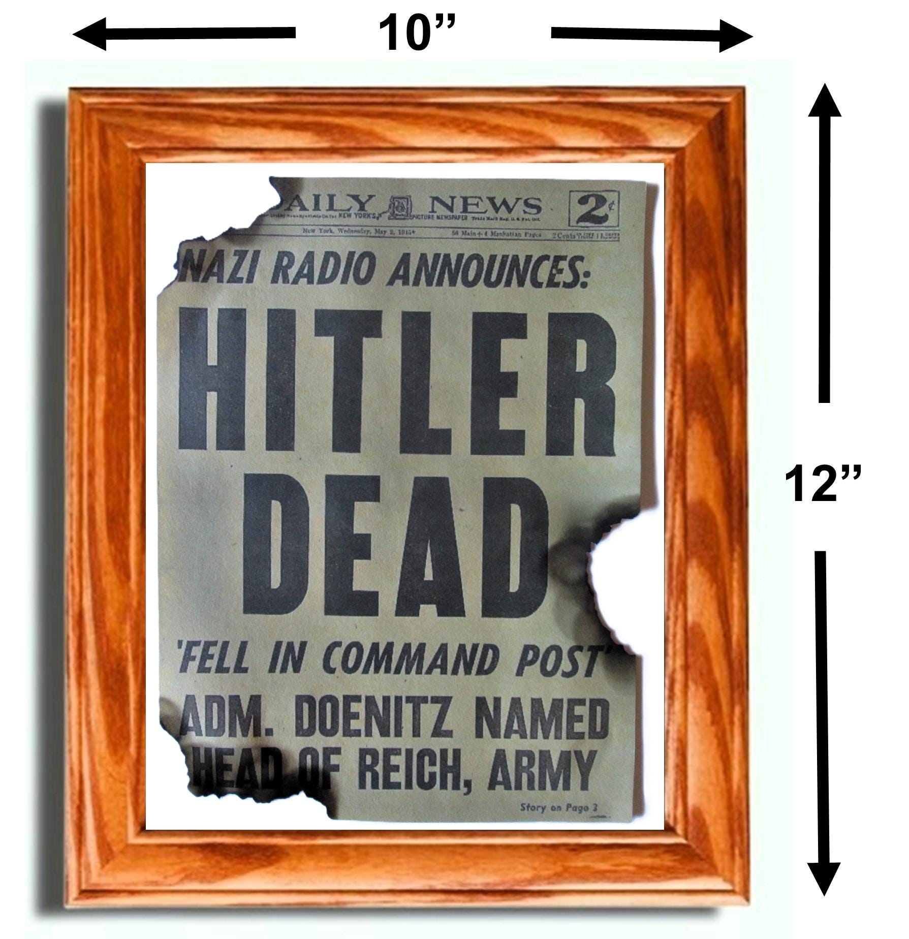Framed World War Two, WW2 Newspaper. Nazi Adolf Hitler Dead, 1945