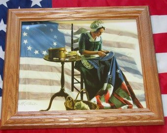 Revolutionary War Print, Mort Kunstler, BETSY ROSS, First American Flag, Patriotic Wall Art, Wall Decor.