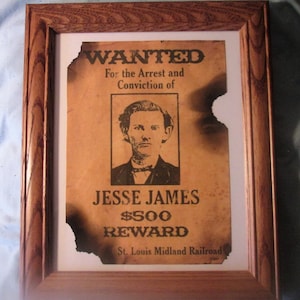 Framed Western Outlaw Jesse James Wanted Poster, Wall Decor
