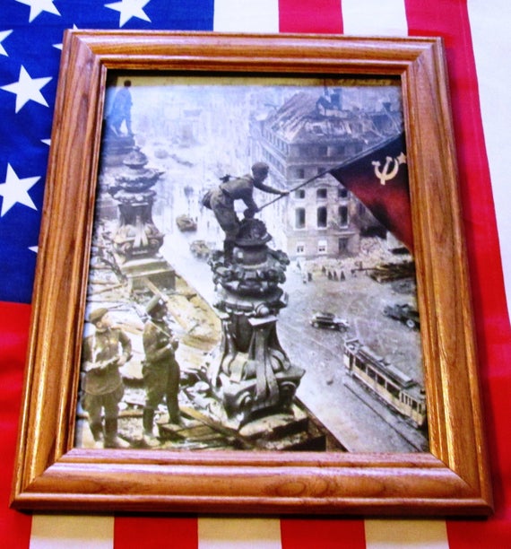Framed World War Two Photograph, WW2, Soviet Flag over Nazi Reichstag, Berlin Framed World War Two Photograph, WW2, Soviet Flag over Nazi Reichstag, Berlin
