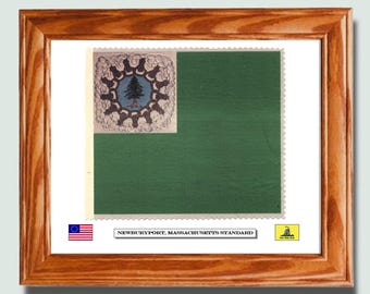 Bandera de la Revolución Americana enmarcada, bandera de la Guerra Revolucionaria de Newburyport, Massachusetts, decoración de pared patriótica, arte de pared.