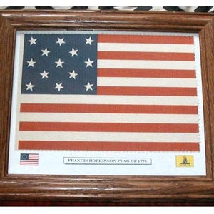 Framed Revolutionary War Flag, 13 Star American Flag, Francis Hopkinson Flag, Patriotic Wall Art, Wall Decor.