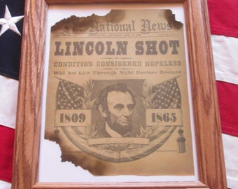 Framed Historic Civil War Newspaper. President Abraham Lincoln Assassination 1865