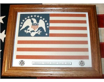 Bandera de 14 estrellas enmarcada, bandera estadounidense, bandera de la paz india de 1802, decoración de pared patriótica, arte de pared.