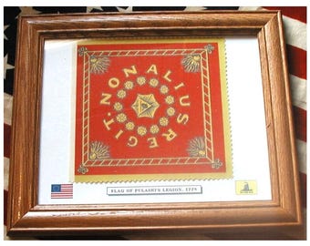 Bandera estadounidense de 13 estrellas enmarcada, bandera de la Guerra de la Independencia, Legión de Pulaskis 1778, decoración de pared patriótica, arte de pared.