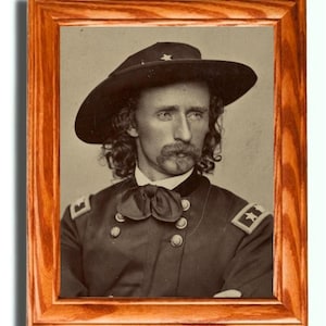 Framed American Civil War Art, Portrait of General George Armstrong Custer on Canvas 1865, Patriotic  Wall Decor.