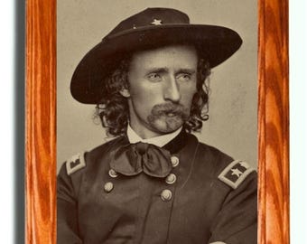 Framed American Civil War Art, Portrait of General George Armstrong Custer on Canvas 1865, Patriotic  Wall Decor.