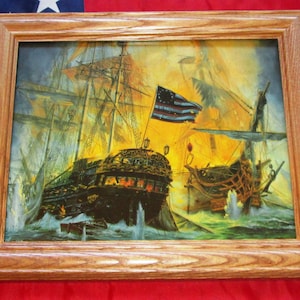 Framed American Revolution Print / Painting, Mort Kunstler, John Paul Jones, Serapis, Wall Art