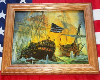 Impresión/pintura enmarcada de la Revolución Americana, Mort Kunstler, John Paul Jones, Serapis, Arte mural