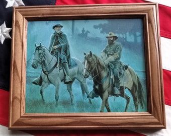 Lámina de la Guerra Civil Estadounidense. Generales Robert E. Lee y James Longstreet. Gettysburg, 1863. Arte mural patriótico, decoración.