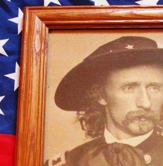 Framed Civil War Art Portrait of General George Armstrong Custer on Canvas 1865