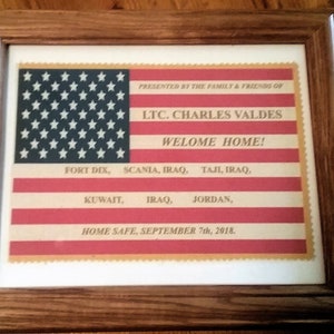CUSTOM MADE Framed American Flag, Welcome Home Flag, Military, Soldier, Veteran, Wall Art