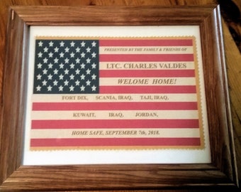 CUSTOM MADE Framed American Flag, Welcome Home Flag, Military, Soldier, Veteran, Wall Art