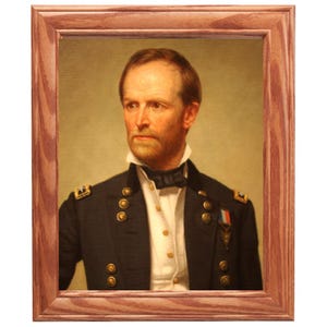 Framed Civil War Painting on canvas, Portrait of William Tecumseh Sherman, Wall Art