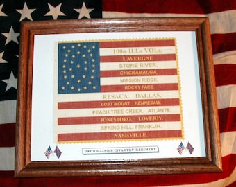 Bandera de 35 estrellas enmarcada, bandera estadounidense, bandera de la Guerra Civil... bandera del centenario de Illinois, decoración de pared patriótica, arte de pared.