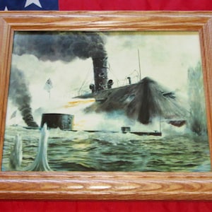 Framed American Civil War Print, Mort Kunstler, Ironclad USS Monitor vs Merrimack, Patriotic Wall Art, Wall Decor.