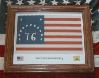 Bandera de la Revolución Americana enmarcada, bandera de 13 estrellas de 1776, Bennington, Vermont. Arte patriótico para pared.