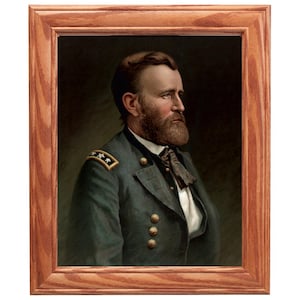 Framed Civil War Painting on canvas, Portrait of Ulysses S Grant by Thulstrup, Wall Art