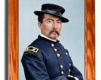 Pintura enmarcada de la Guerra Civil Estadounidense sobre lienzo, retrato del general Philip Henry Sheridan, arte mural patriótico, decoración de pared.