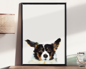 Corgi Cardigan, Arte con Corgi, Decoración para habitación infantil, Regalos para amantes de los Corgi, Arte mural con perros adorables, Animales que se asoman, Descarga instantánea