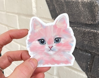 Cute Pink Kitty Cat Sticker, Funny Pink Cat, Peeking Pink Cat Boho Sticker