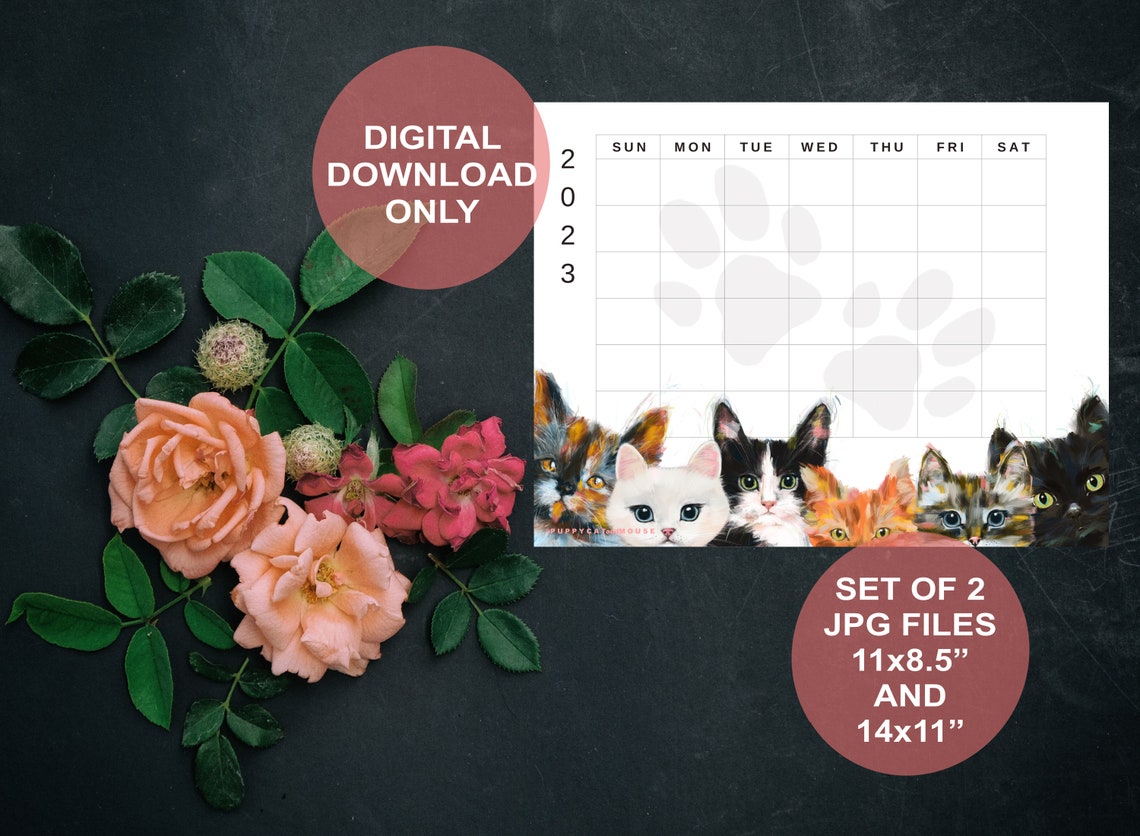 Cat Calendar Printable Cat Planner Blank Cat Calendar - Etsy
