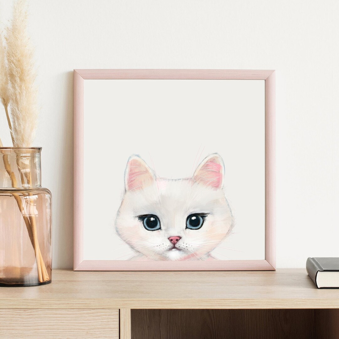 Minimal Cat Art Modern White Cat Wall Art White Cat Etsy