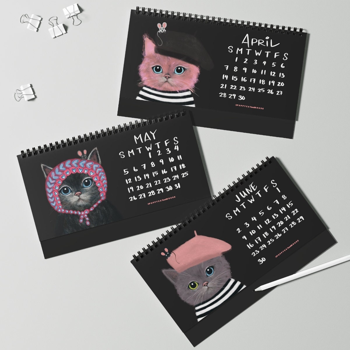 2024 Cats Calendar, Hats on Cats Funny Desk Calendar, Illustrated Cats